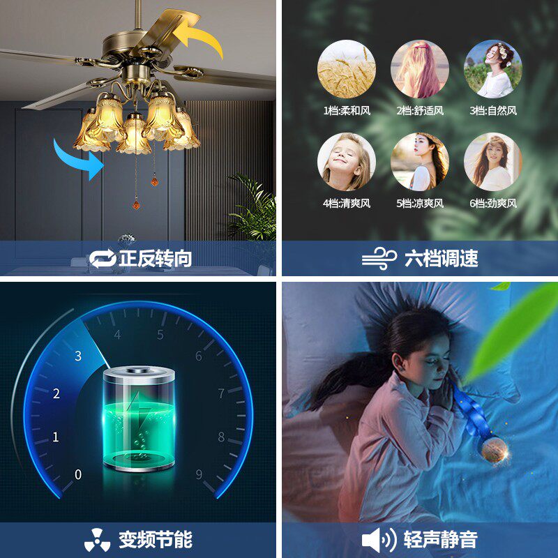 风扇灯直叶吊扇灯欧式美式电扇吊灯传统家用餐厅客厅大风力一体