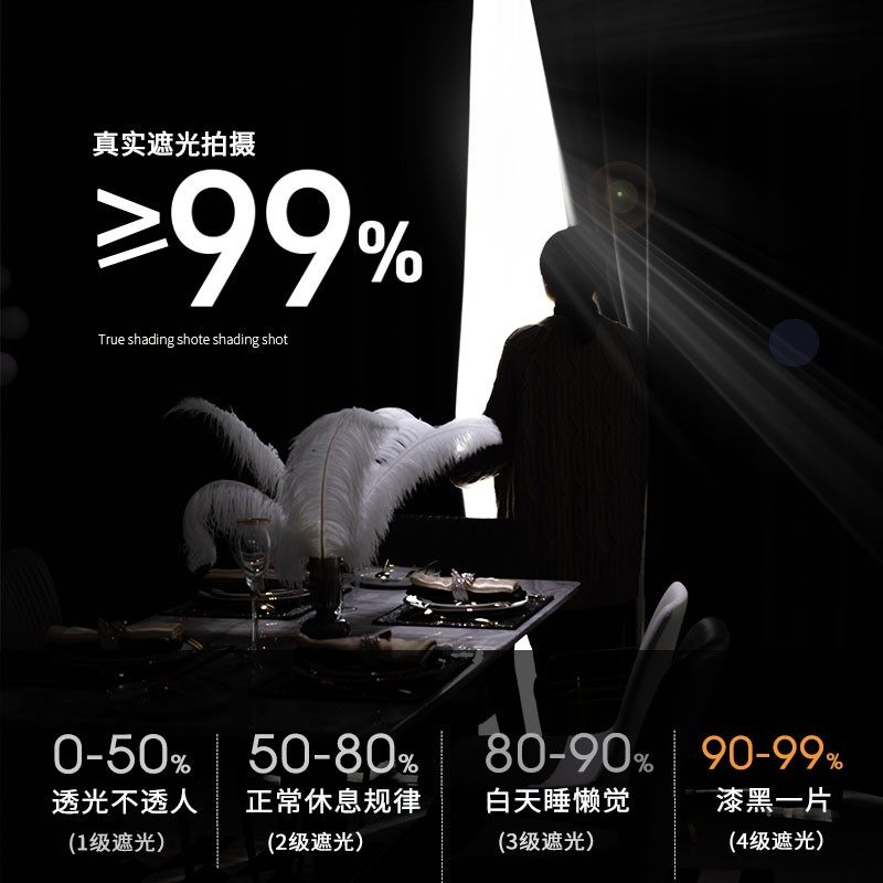 超强全遮光窗帘卧室隔音挂钩式蓝色2021年新款客厅隔热马路遮阳布