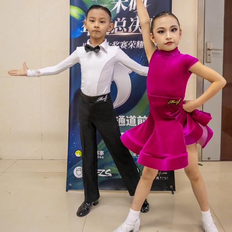 2025新款儿童拉丁舞比赛服小高领夏季无袖丝绒套装女规定服