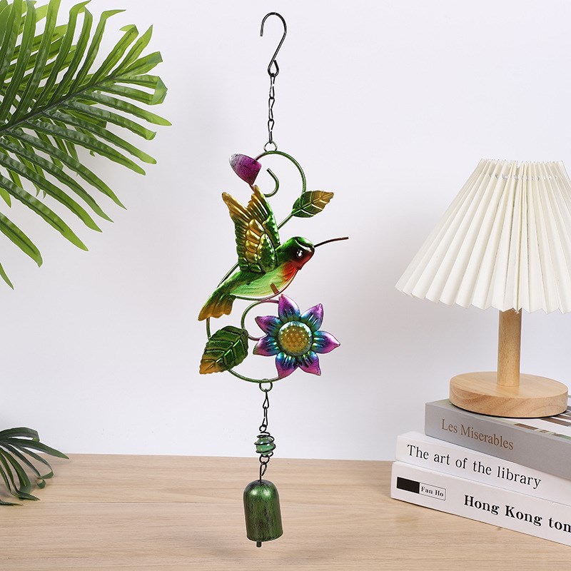 新品金属风铃铁艺玻璃彩绘挂饰工艺品蜂鸟蝴蝶庭院挂件工厂