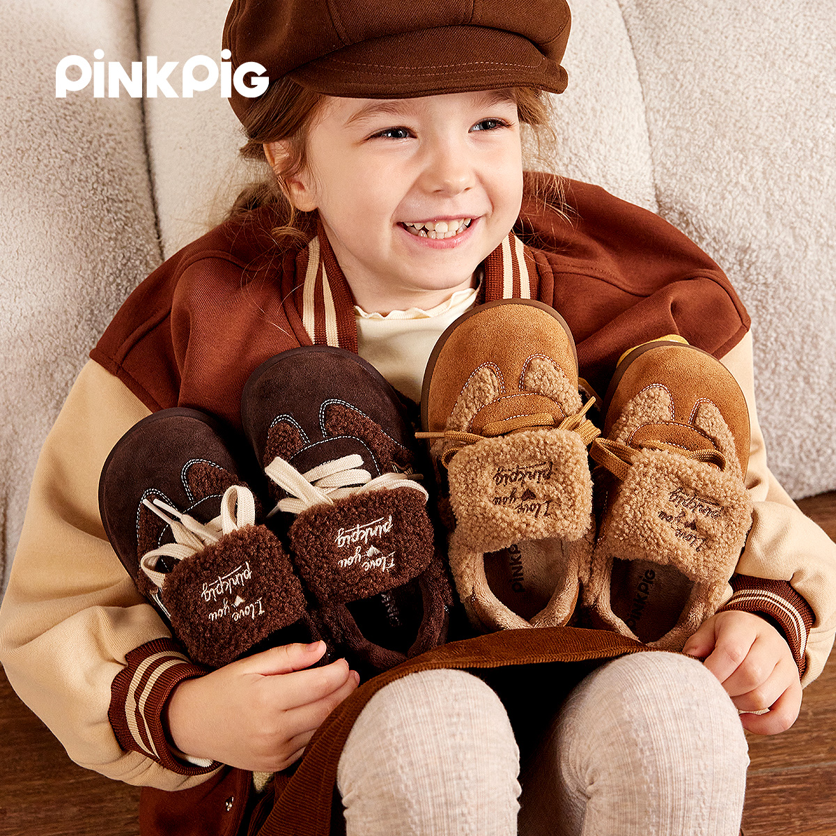 PINKPIG儿童棉鞋2025冬款女童鞋加绒二棉鞋可爱小星星软底毛毛鞋
