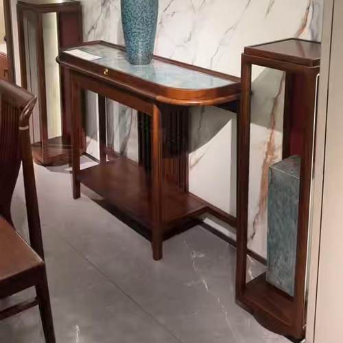 新中式乌金木玄关桌花架组合实木简约禅意条案套房入户玄关柜家俱