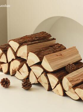 木柴装饰摆件壁炉取暖木头背景墙客厅装饰民宿木材摆件道具木