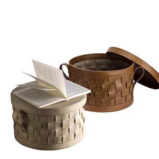 皮编织收纳筐箱样板间北欧轻奢风格 设计陈设品 衣帽间内衣文胸软装