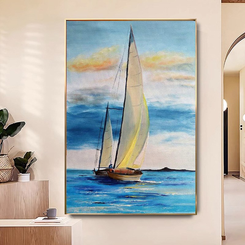 纯手绘油画【帆】北欧风客厅玄关书房装饰画酒店餐厅商场立体挂画图片