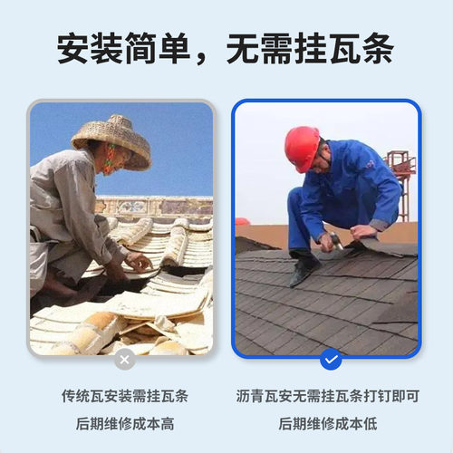 自建房别墅沥青瓦屋顶瓦片自粘型防水油毡建筑玻纤背胶方形瓦防火
