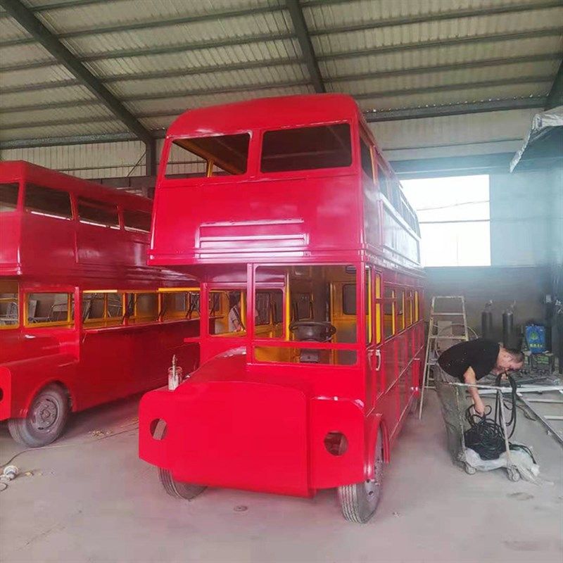 复古巴士模型餐车模型厂家红色双层巴士车商业网红打卡车