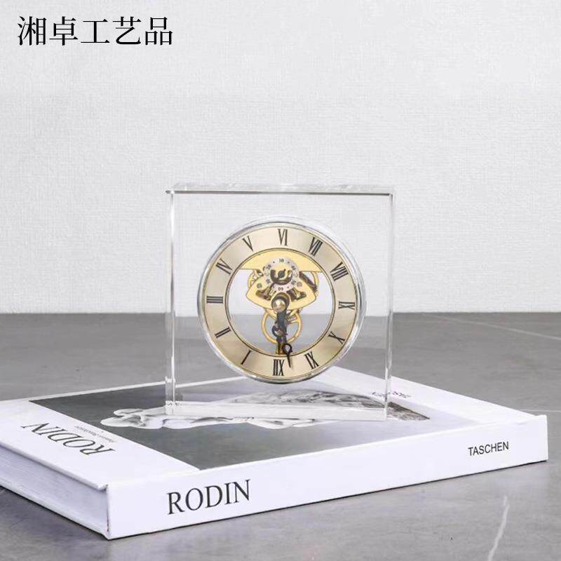 复古设计水晶透明钟表摆件样板房售楼部卧室书房客厅餐厅桌面饰品