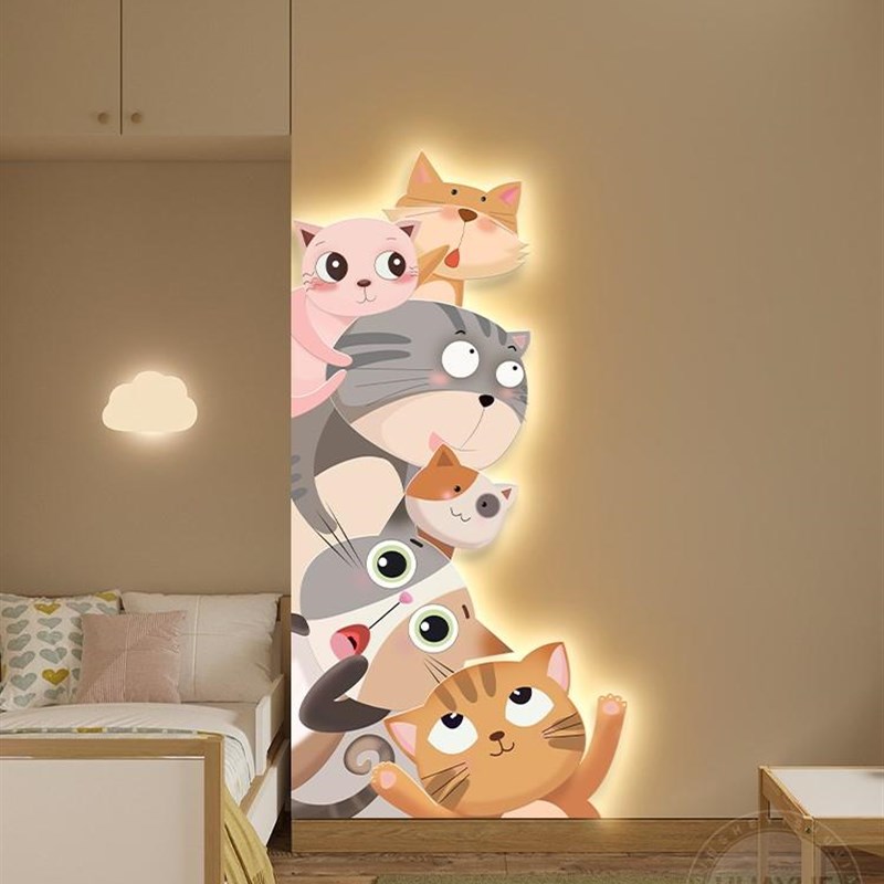 网红儿童房装饰画趣围味动物led灯画卧室背景墙卡通画创意挂发光