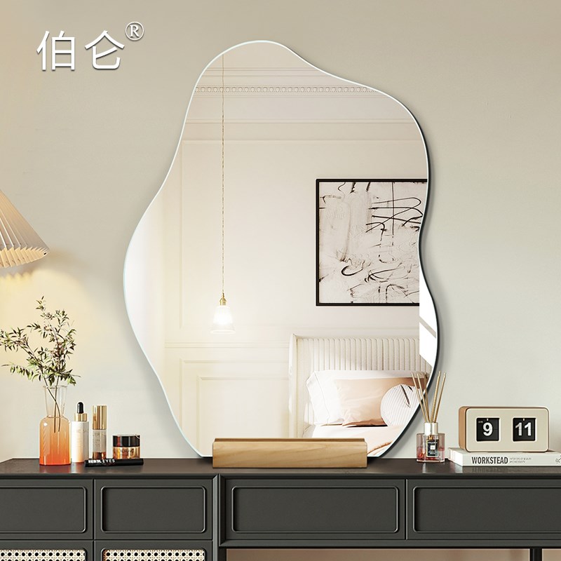 异形实木底座梳妆镜化妆台ins风立式拍照镜子家用桌面靠墙美容镜