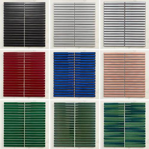 网红陶瓷长条形窑变马赛克瓷砖卫生间浴室墙砖餐厅背景弧形筷子砖