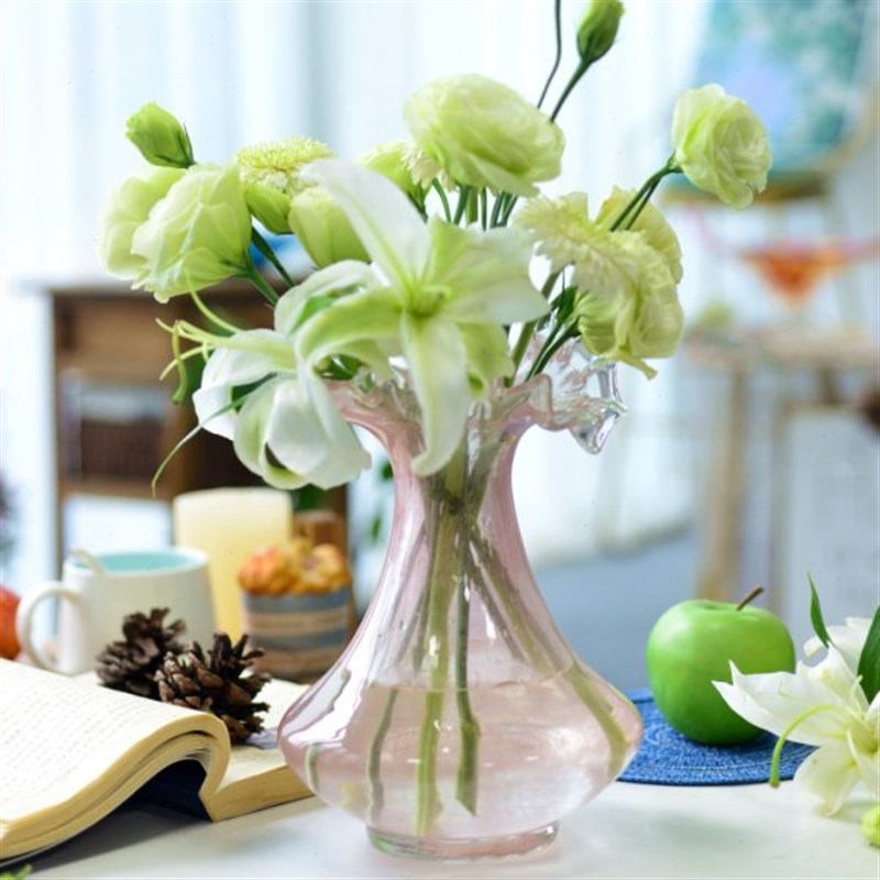 覆古法式云雾粉色fenton芬顿裙摆手工制作玻璃花瓶U水养插花器摆