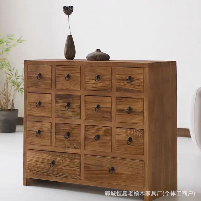 老榆木斗a柜落地式正方形收纳柜抽屉式储物柜客厅玄关柜实木药柜