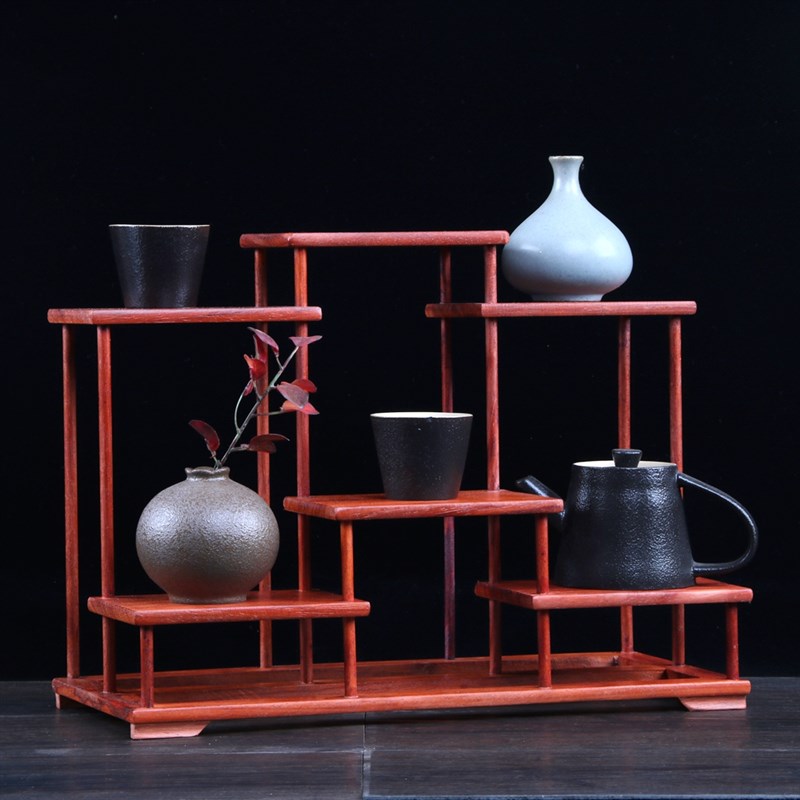小博古架榫卯结构花梨p木中式红木多宝阁实木紫砂壶茶具摆件展示
