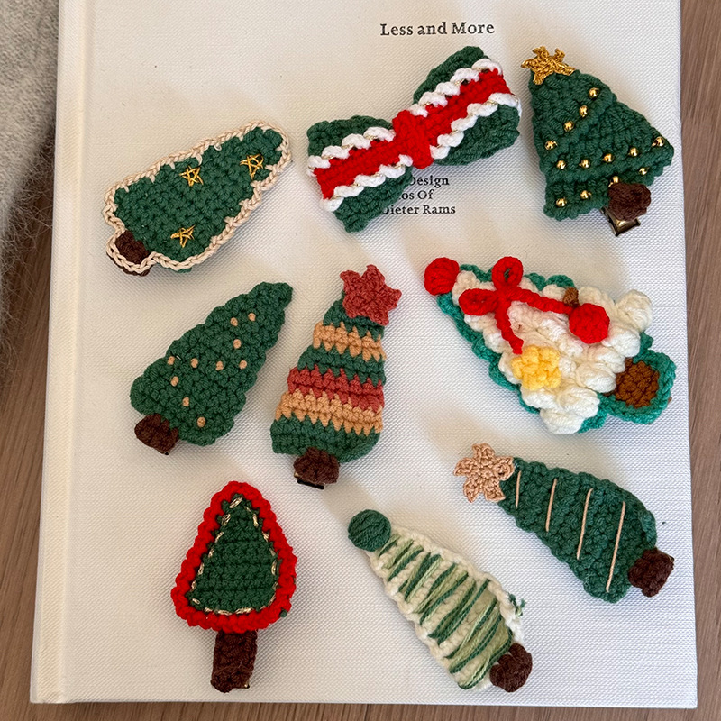 可爱圣诞树针织毛线刘海发夹