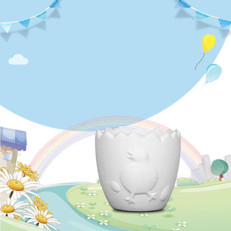 DIY陶瓷小花盆创意儿童益智涂鸦沙画玩具彩绘白坯广场自绘出口