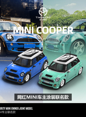 批发-TM & 网红车主联名款 1:64 宝马MINI深蓝浅绿色仿真合金