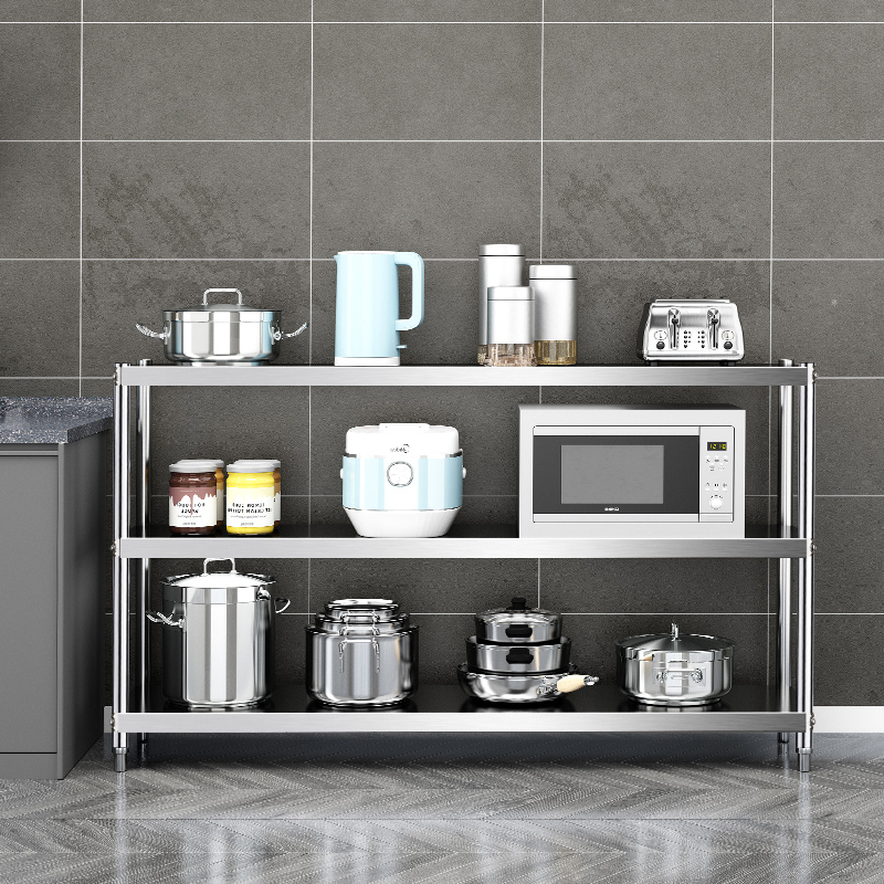 不绣钢置物架304不锈钢落地多层放锅架子加厚厨具电器厨房收纳架