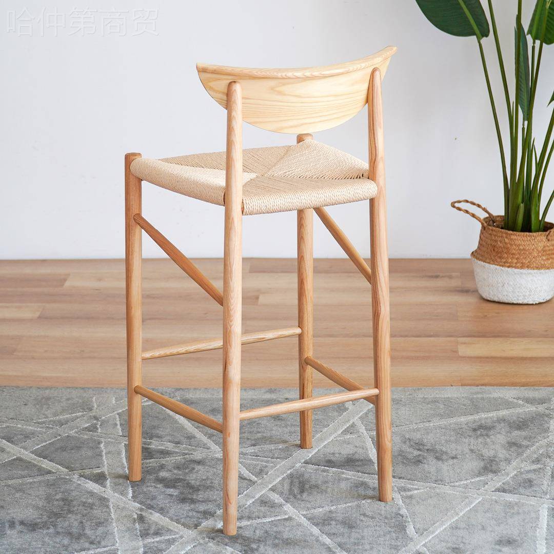 北欧意式极简实木吧休编GB005绳台椅酒吧家餐厅咖啡奶茶店用闲高