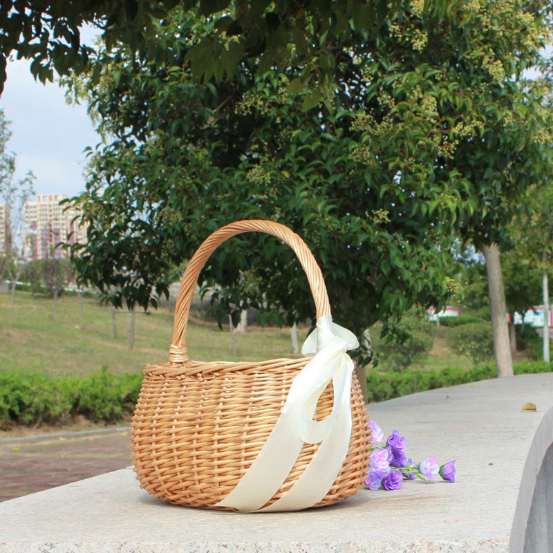 PH2Y柳编藤编收纳篮花篮装饰篮小朋友手提篮采花篮插花拍照大书包