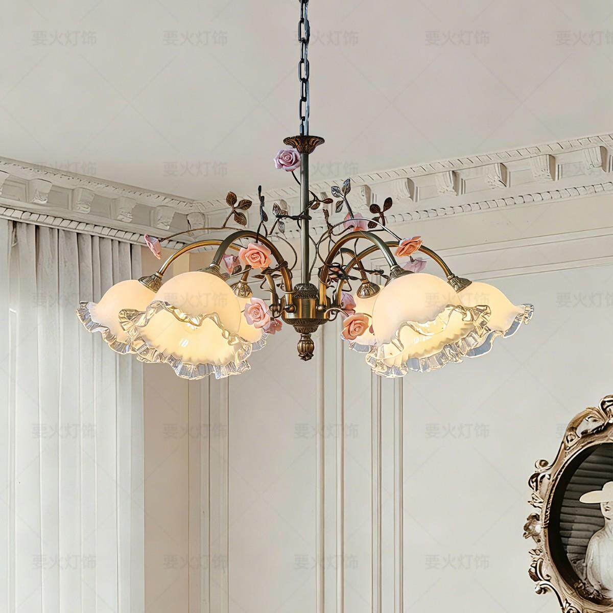 法式田园客厅吊灯复古美式中古浪漫玫瑰花朵创意艺术卧室餐厅吊灯