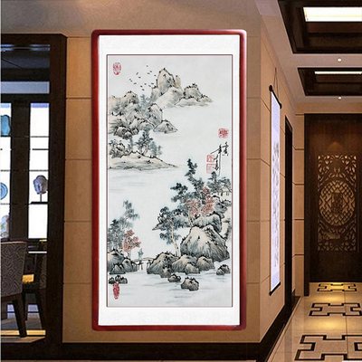 国画山水手绘客厅装饰画玄关走廊挂画卧室饭厅壁画水墨书画卷轴画