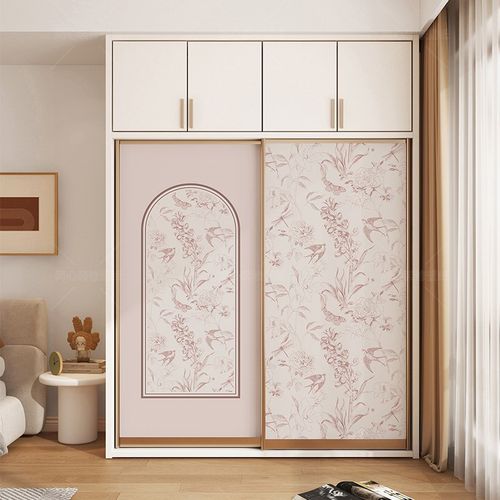 法式粉色燕子装饰卧室衣柜门翻新贴纸自粘防水防潮贴画柜子改造