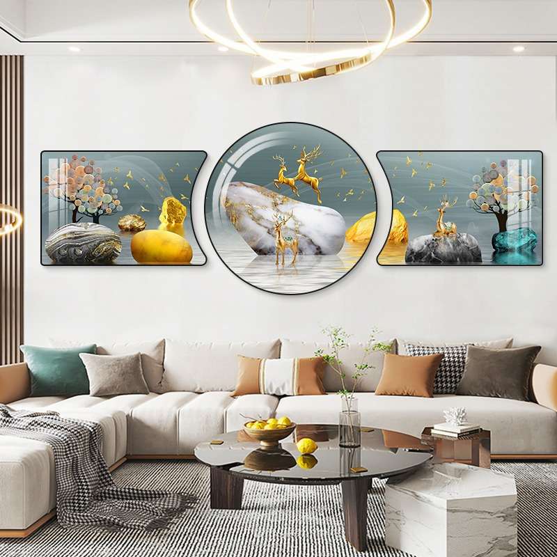 北欧抽象客厅装饰画现代简约新款圆形壁画轻奢大气沙发背景墙挂画图片