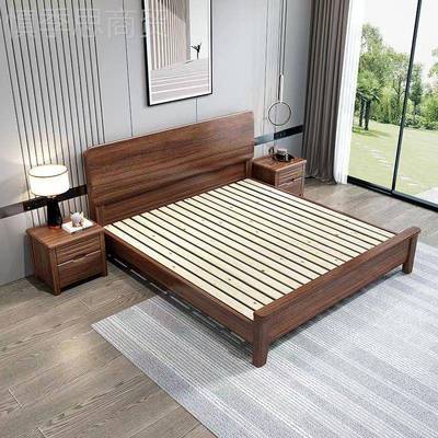 黑胡桃木床胡桃木8实ERK木1.米双人床主卧现代1.5米1奢.2m床轻环