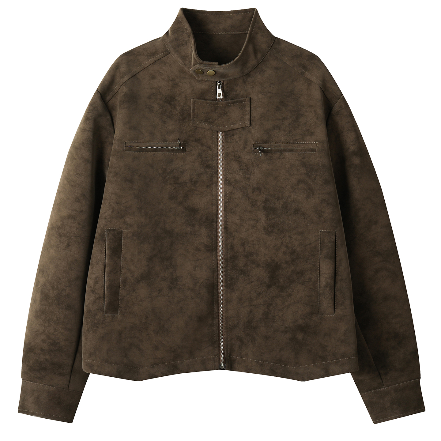 DESIGNSECRETS 25FW美式复古PU皮立领机车夹克男女情侣休闲外套