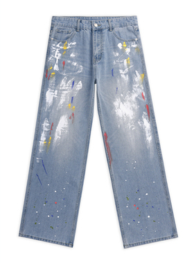 DESIGNSECRETS 25FW高端涂鸦牛仔裤男士秋冬2025新款宽松直筒裤子