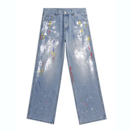 DESIGNSECRETS 25FW法国巴黎高端涂鸦牛仔裤男士宽松直筒高街裤子