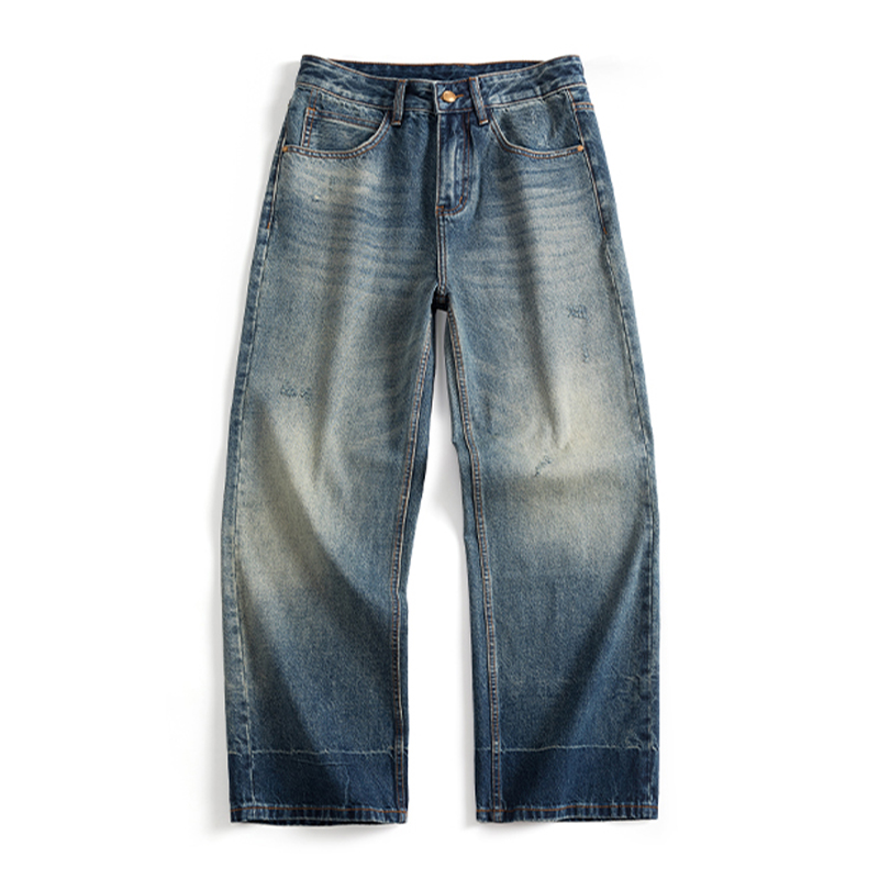 DESIGNSECRETS 25FW复古渐变猫须直筒牛仔裤男士直筒痞帅休闲裤子