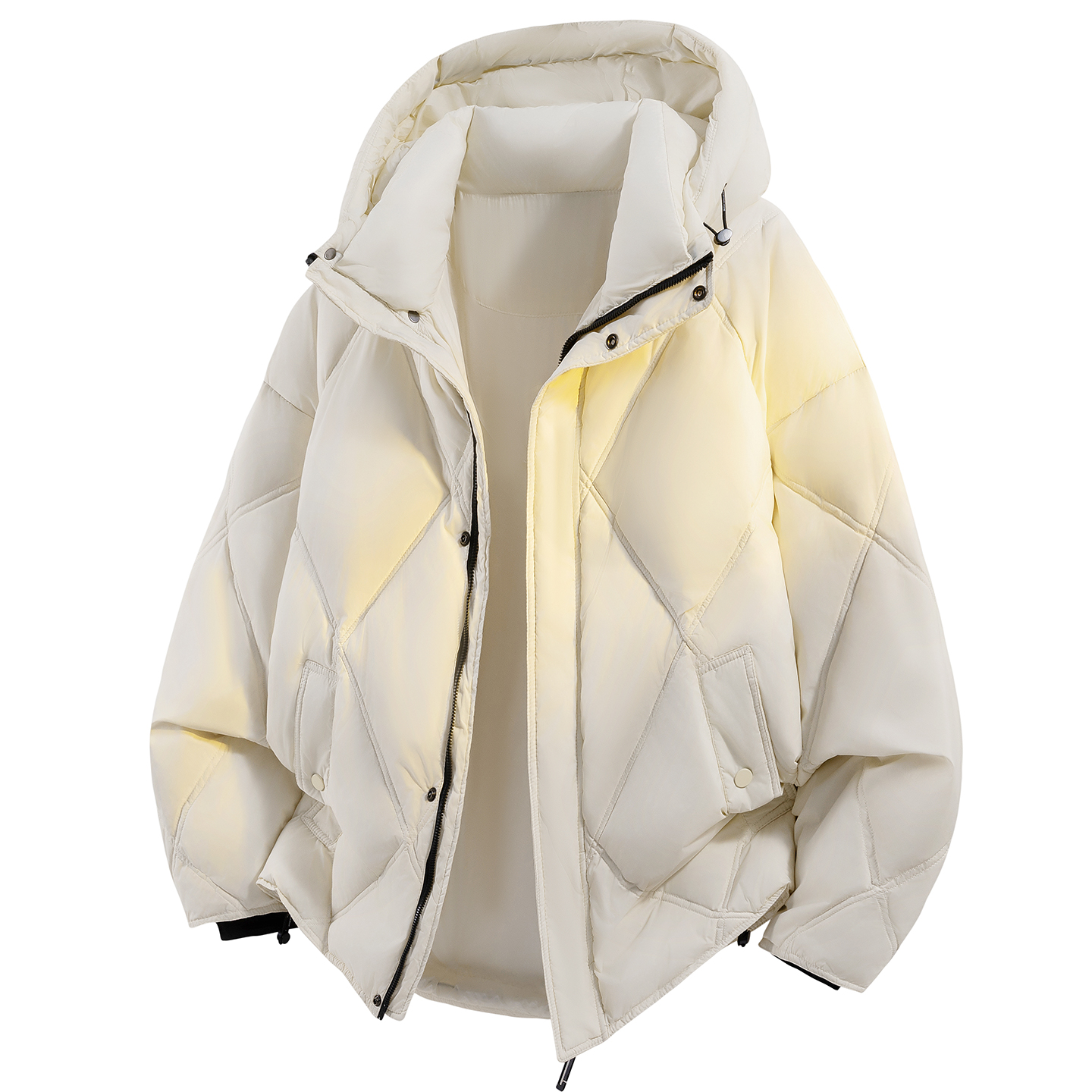 DESIGNSECRETS 25FW菱形格90白鸭绒连帽羽绒服男款保暖面包服外套