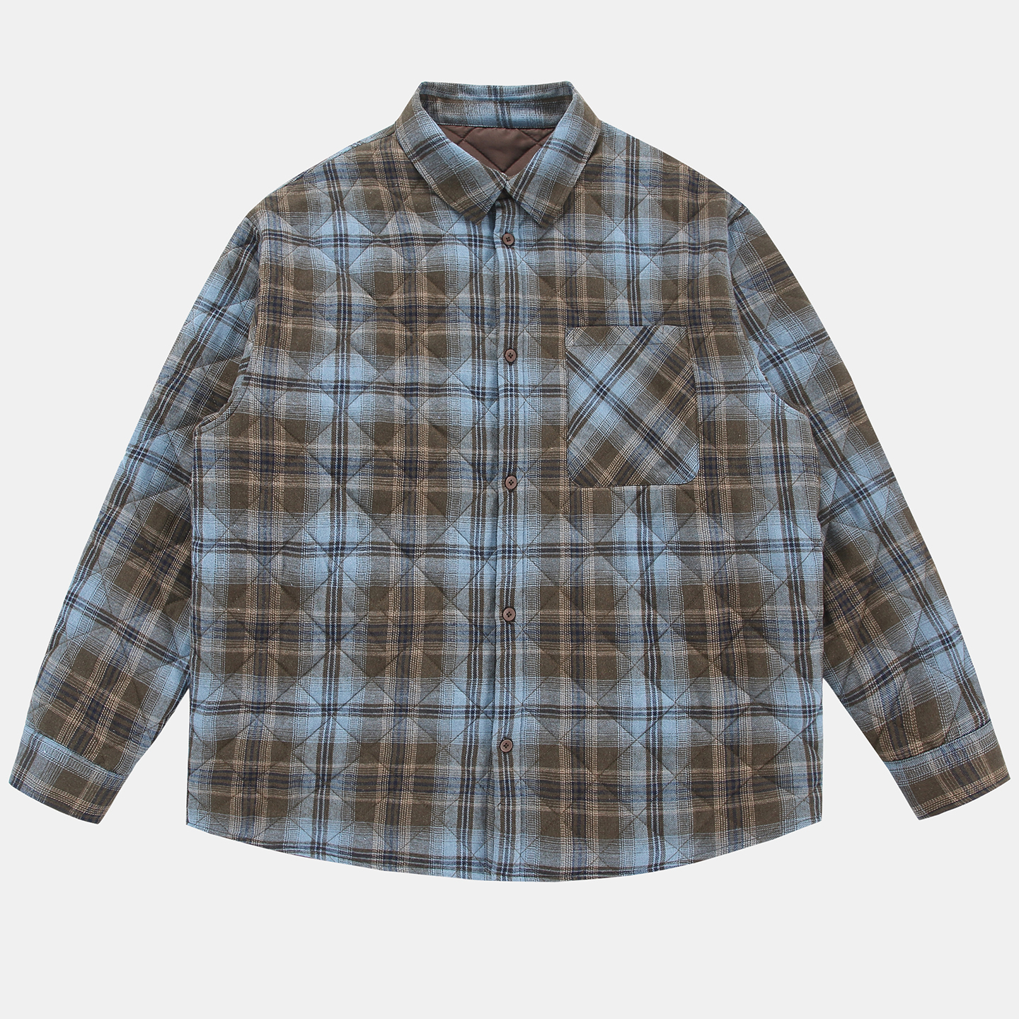 DESIGNSECRETS 25FW日系夹棉加厚格子衬衫男宽松翻领工装棉服外套