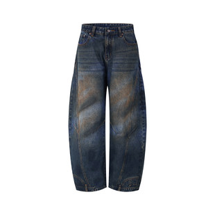 宽松阔腿裤 DESIGNSECRETS 秋冬季 男士 子男 25FW复古做旧弯刀牛仔裤