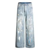 DESIGNSECRETS 子男 复古直筒高街裤 日本品牌泼墨涂鸦牛仔裤 男美式