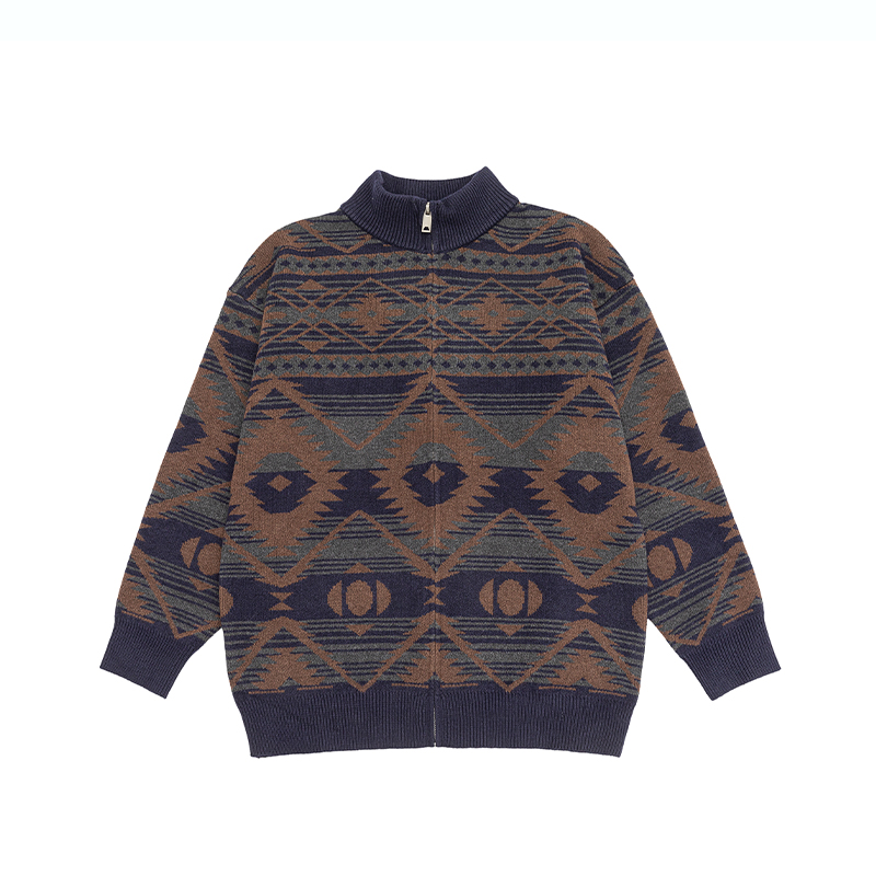 DESIGNSECRETS  25FW中式民族风针织衫男士提花休闲重磅开衫毛衣