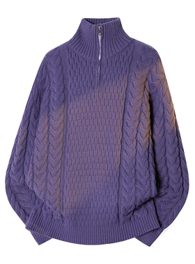 DESIGNSECRETS  25FW紫色半拉链立领毛衣男宽松休闲高级感针织衫