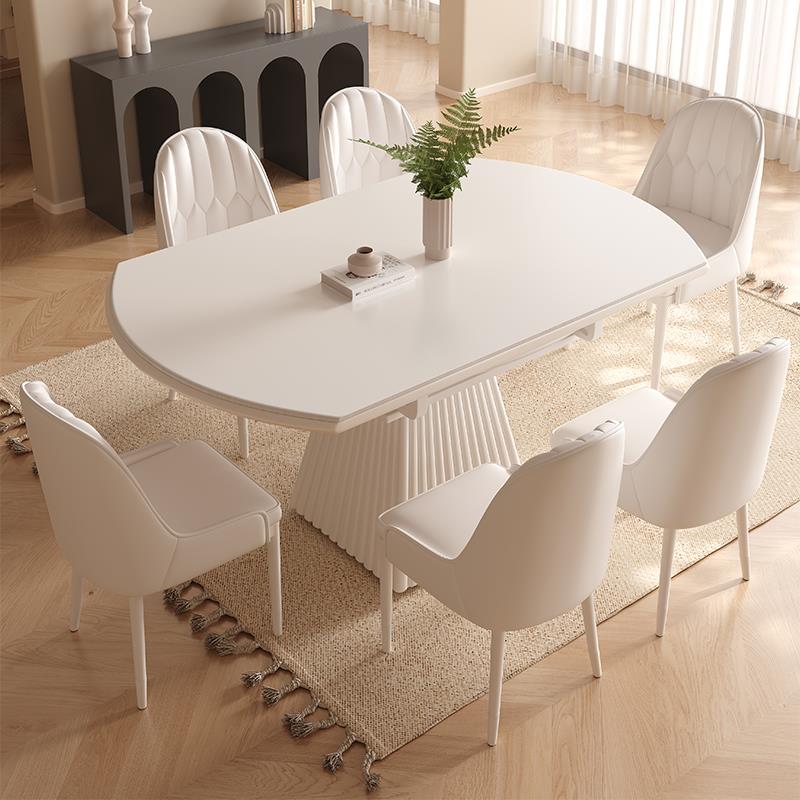 岩板餐桌现代简约小户型家用饭桌奶油风可伸缩折叠电磁炉圆形餐桌