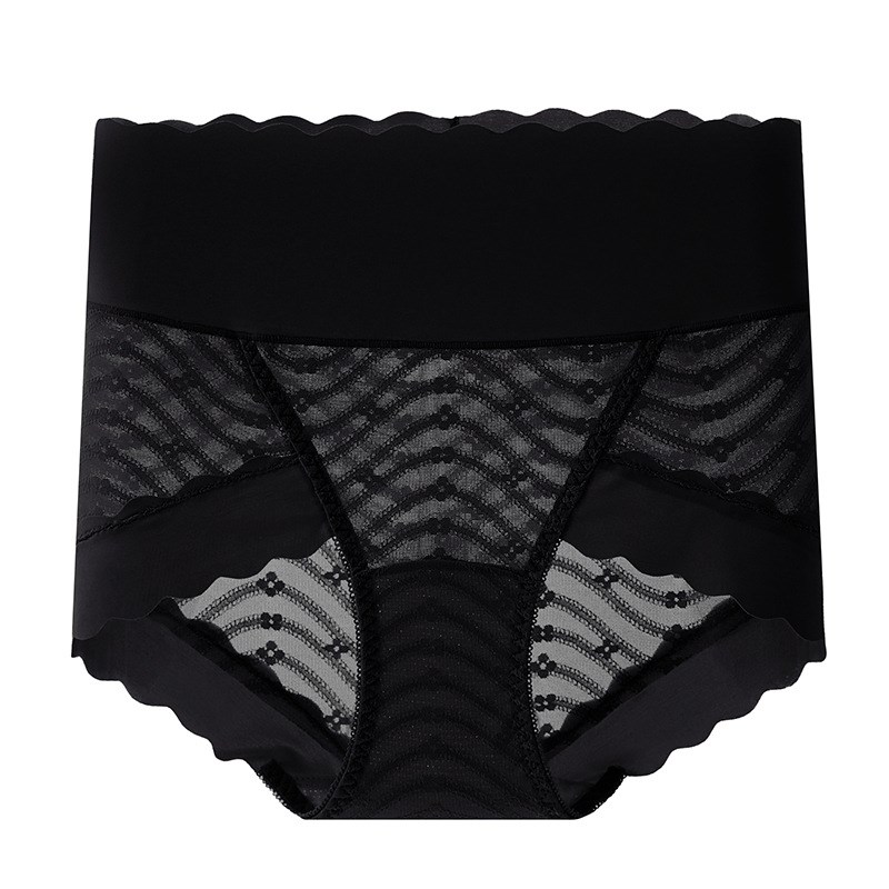 轻薄蕾丝内裤女士性感网纱桑蚕丝7A抗菌加长裆高腰U收腹日系三角