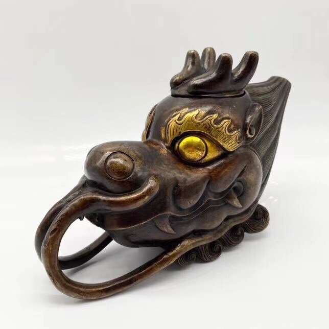 古董古玩 仿古铜壶龙头壶酒壶 老物件乡下收藏 水壶居家工艺