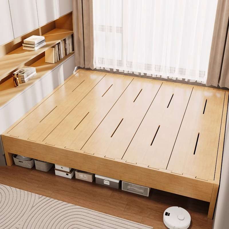 无床头全实木床加厚燕尾榫1米8实木橡胶木榻榻米地台床1.5M单人床