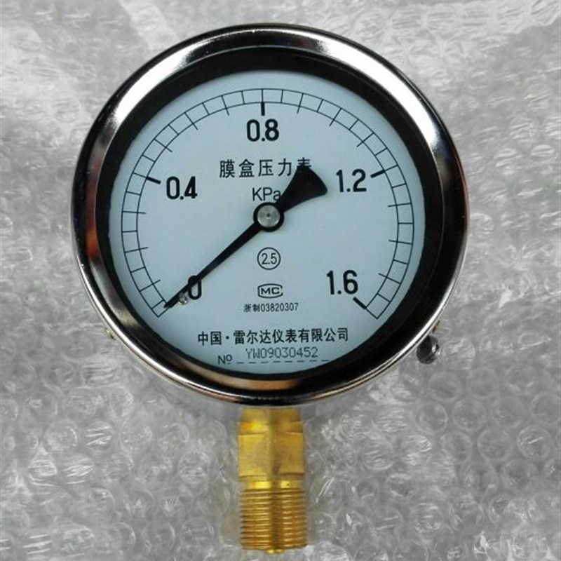 雷尔达牌膜盒压力表 ye-100 0-1.6kpa 直径100mm 2.5级