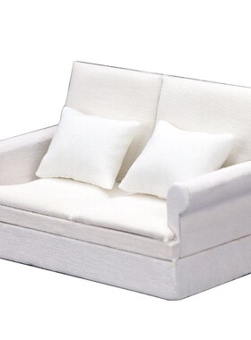 1:12娃娃屋ob11可用迷你家具模型摆件客厅场景白色双人沙发带靠枕