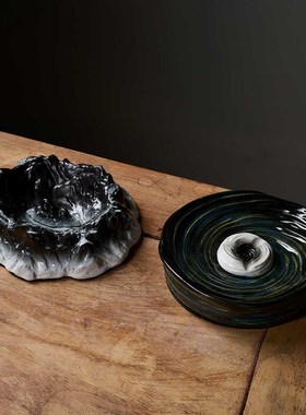 雪见山烟灰缸手工雕塑家s用陶瓷创意个性烟缸高级感轻奢节日礼物