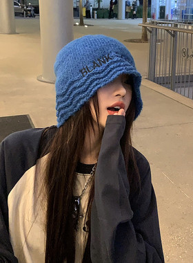 针织帽子女潮牌网红韩版秋冬保暖C百搭素K颜遮脸显脸小渔夫帽水桶