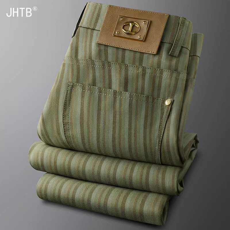 休闲裤男夏季薄款轻奢时尚条纹修身小直筒弹力长裤男士商务小西裤