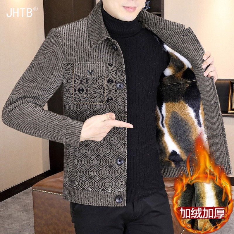 翻领呢子金貂绒夹克男士冬季新款