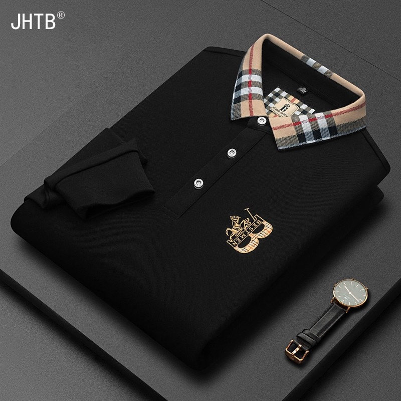 格纹领品牌长袖T恤男中年爸爸装春秋季新款旗舰店正品翻领polo衫